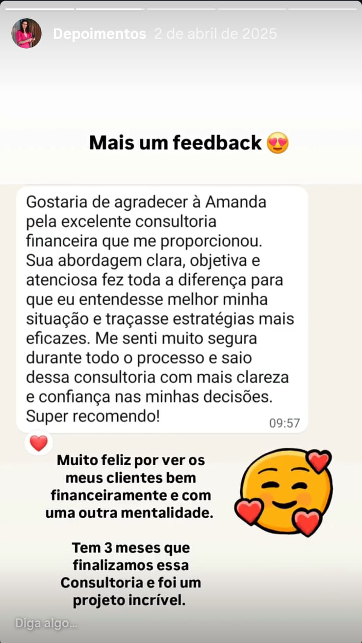 agradecimento de cliente - Consultoria Financeira Empresarial e BPO Financeiro